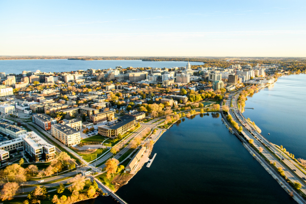 aerial shot of bassett st neighborhood west of the capitol