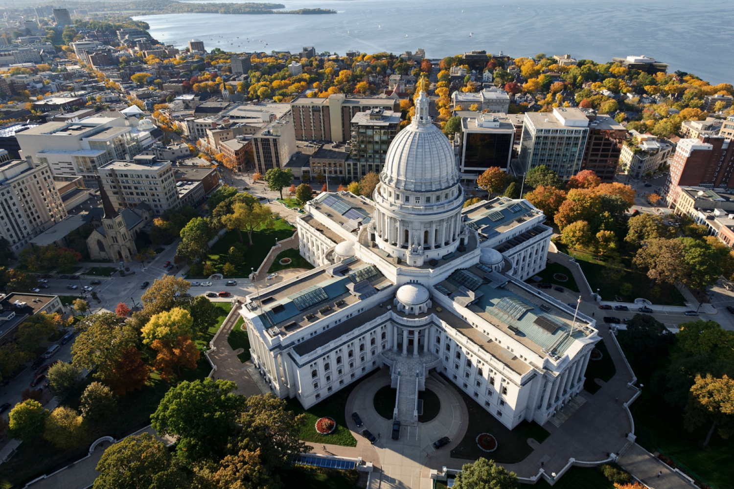 aerial view of the Madison Capitol
