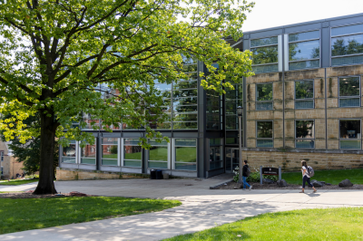 An exterior photo of the Law School building.