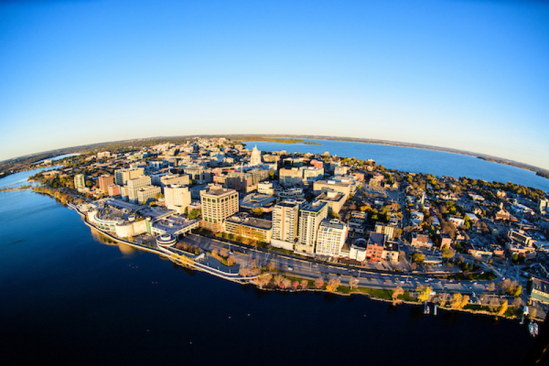 Aerial photo of Madison and UW Madison campus