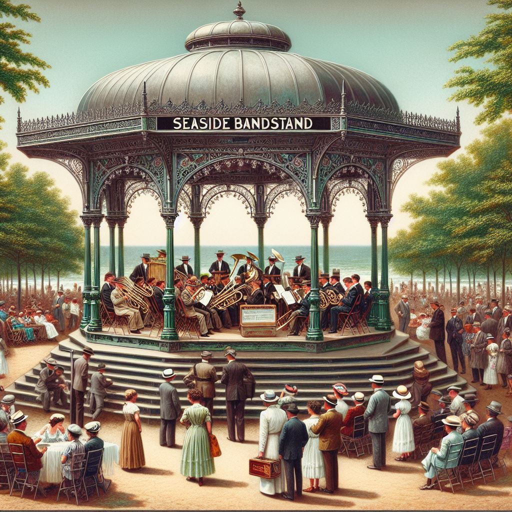 Image depicting a music festival with a gazebo outdoors.