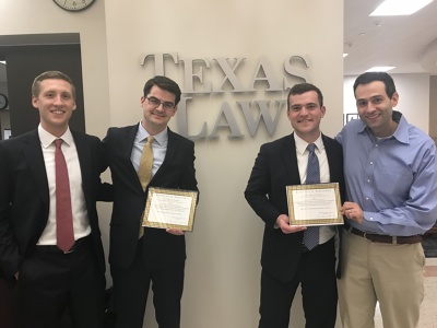  UW Law students Justin Top, Nick Behrens, and Connor Slivocka pictured with Professor Yaron Nili.