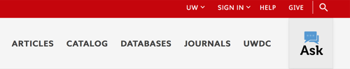 navigation bar with articles, catalog, databases, journal, uwdc, ask uw