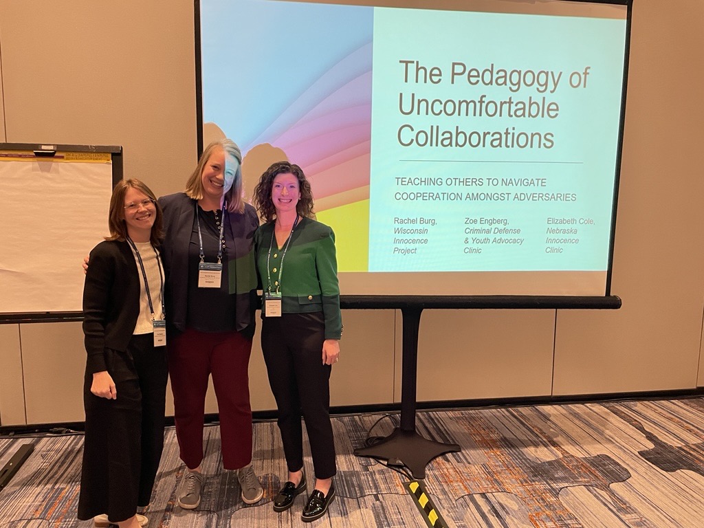 Zoe Engberg, Rachel Burg, and Elizabeth Cole presenting The Pegagogy of Uncomfortable Collaborations