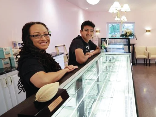 Syovata Edari '01 and her son inside the new CocoVaa location