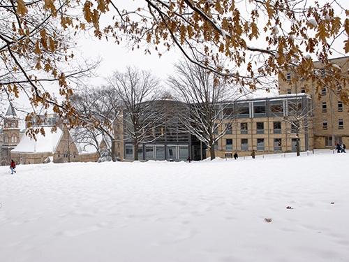Law School building in snow
