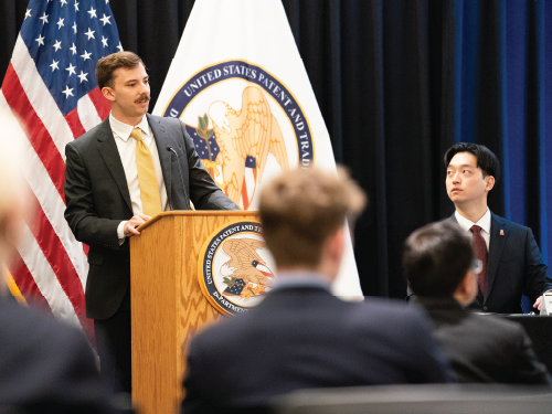 Brent Brunner and Wonkyo Jeong presenting at the USPTO National Patent Application Drafting Competition finals